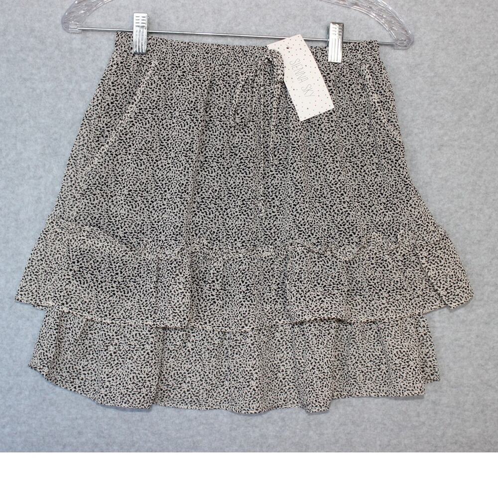 Sienna Sky NWT Small Skirt Black/White Ruffle Mini‎ Tie Waist Lined Cheetah